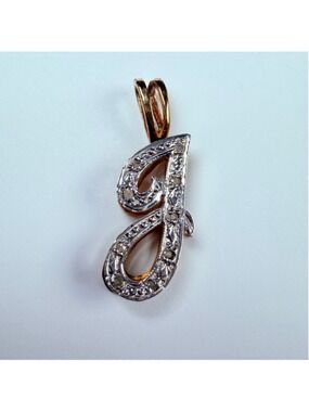 14K Solid Two Tone Gold Genuine Diamond Initial Letter "J" Custom VTG Pendant